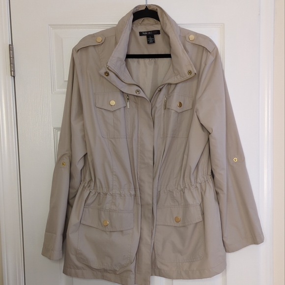 Style & Co Sport Beige Lightweight Hooded Utility Jacket - Women's Size Large - Picture 1 of 16